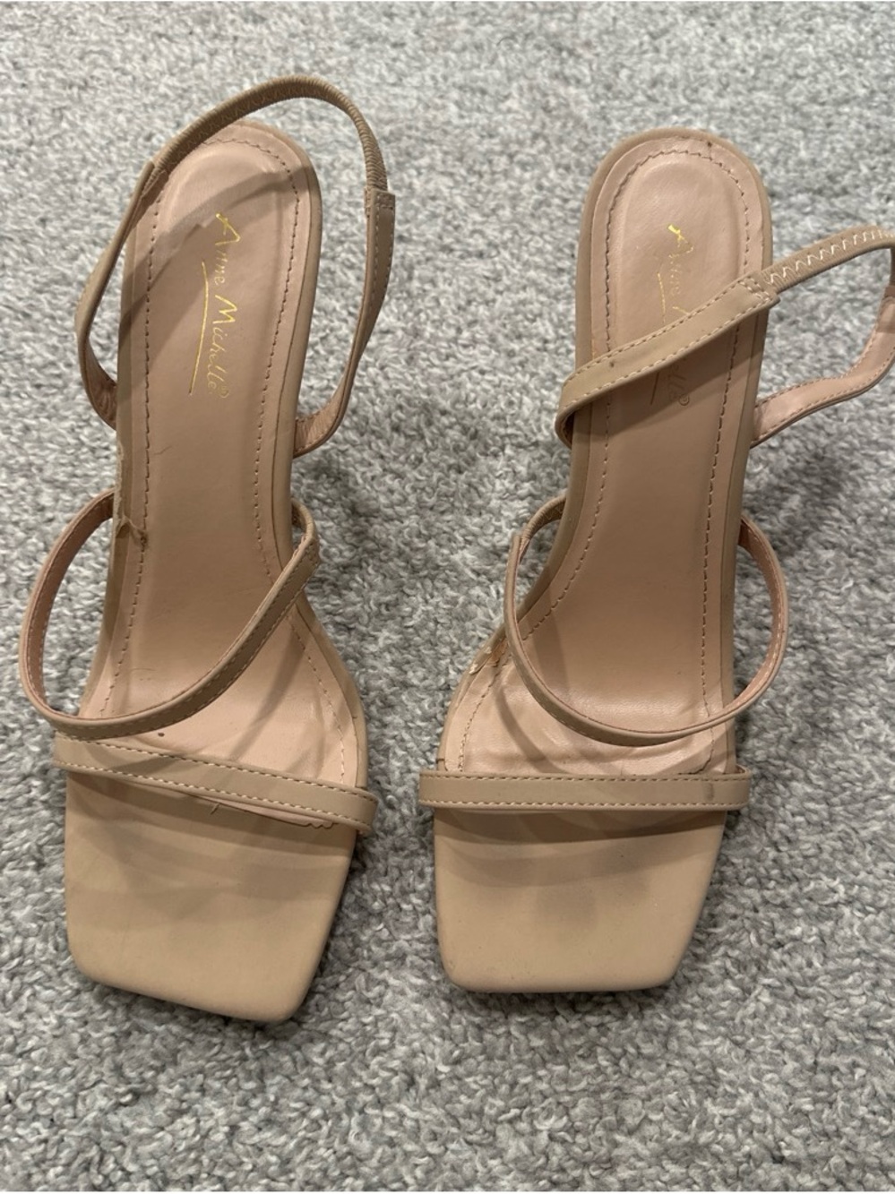 Anne Michelle Beige Strappy Square-Toe Heels